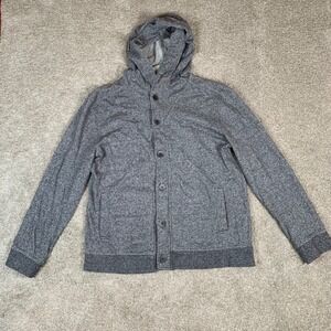 H&M Large Heathered Gray Cotton Blend Button Down‎ Hooded Jacket Men Unisex
